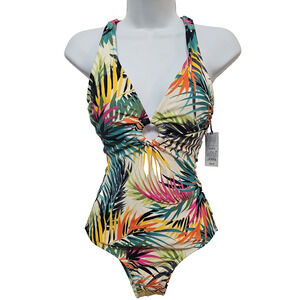 NWT Womens Swimsuit S Plunge One Piece Tropical Resort Beach Sea Vacation Boat